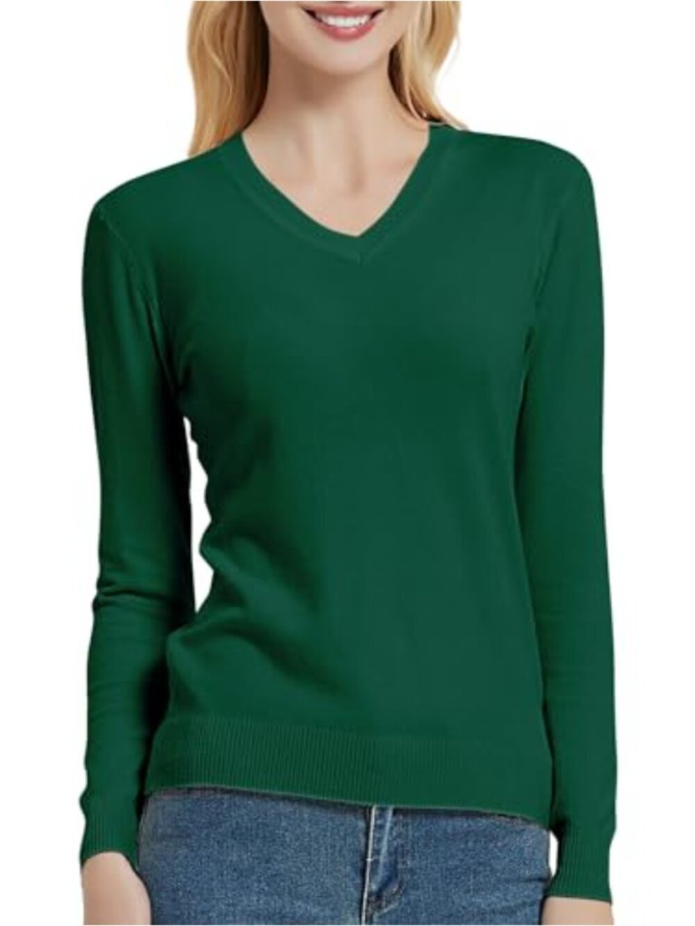 V-Neck Long Sleeve Classic Knit Pullover Sweater